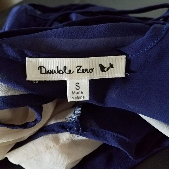 Double Zero Sheer Open Back Tank Top – Sleeveless – Dark Blue & White Small - Picture 3 of 3